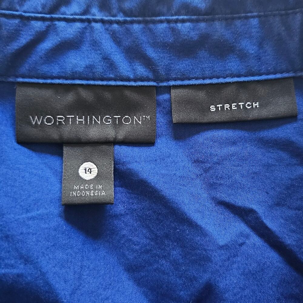 Worthington Blue Stretch Fitted Women's Button Down Blouse, Royal Blue, Size 14 - Picture 4 of 9